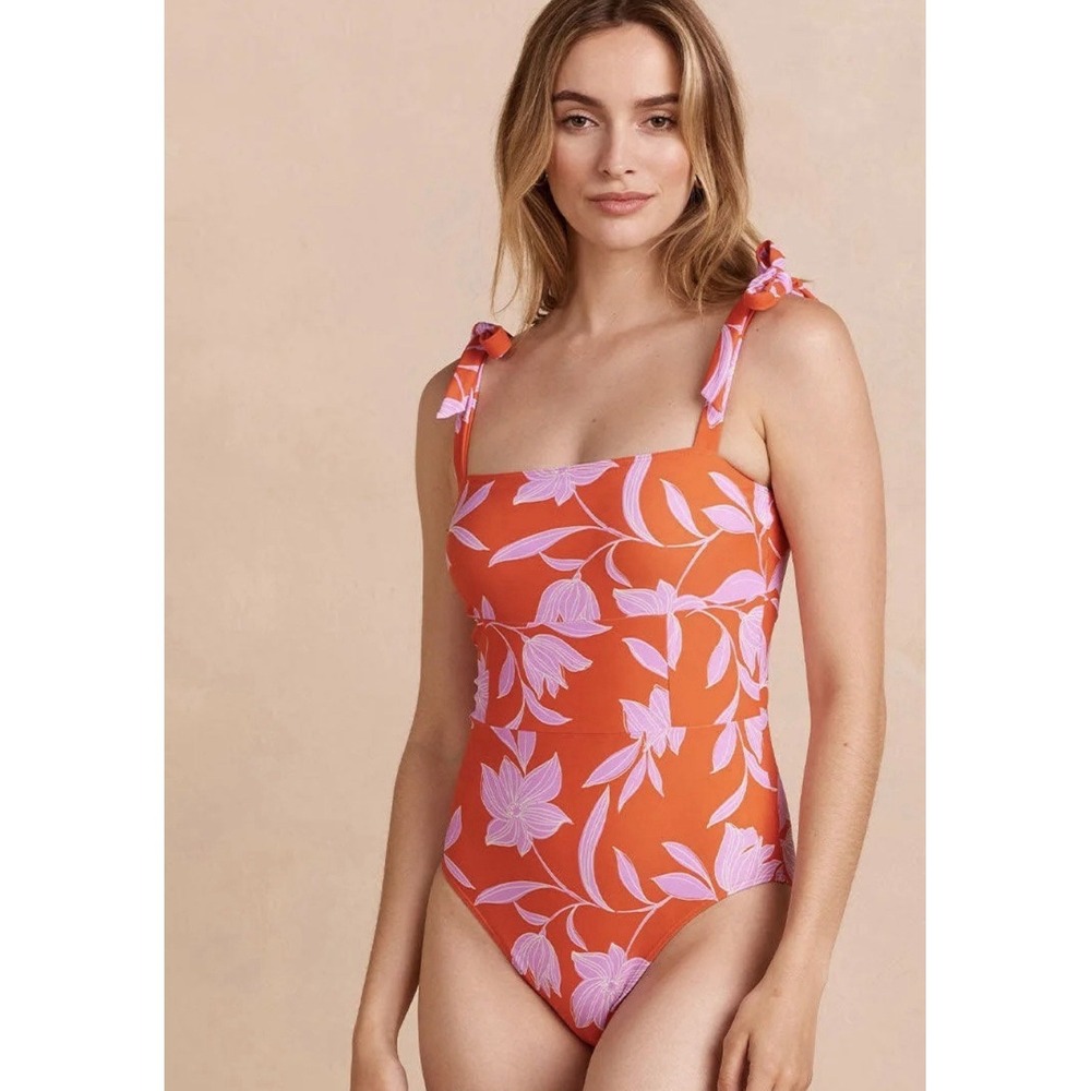 Summersalt "The Tie Oasis" One-Piece Swim Swimsuit Tiger Lily Sunset‎ Size 14